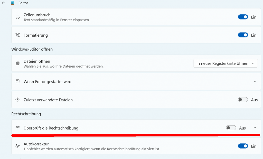 Screenshot WIN11 Editor Einstellungen